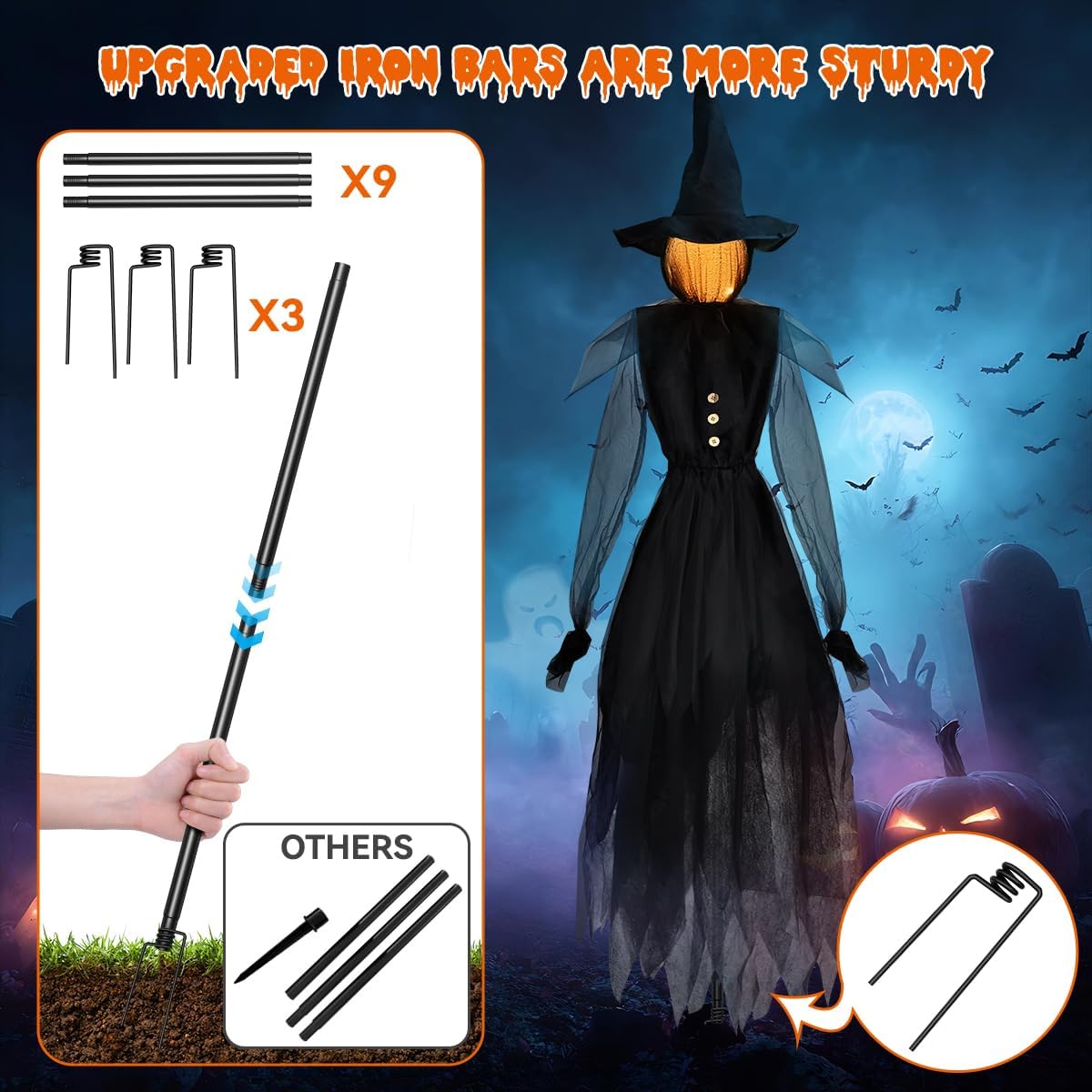 Halloween Decorations Outdoor 4.9 FT Glowing Head Witches Set of 3