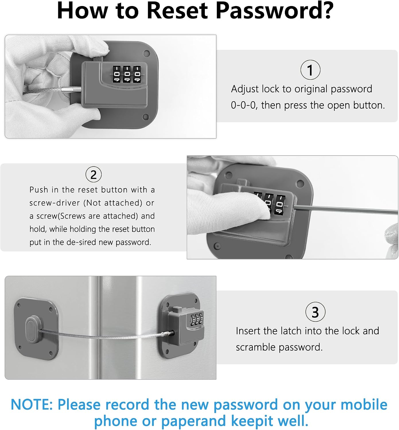 Refrigerator Lock, Heavy Duty Fridge Lock, Combination Lock for Refrigerator Cabinets, Drawers, Safety, Easy Install No Keys Needed (Grey-3Pack)