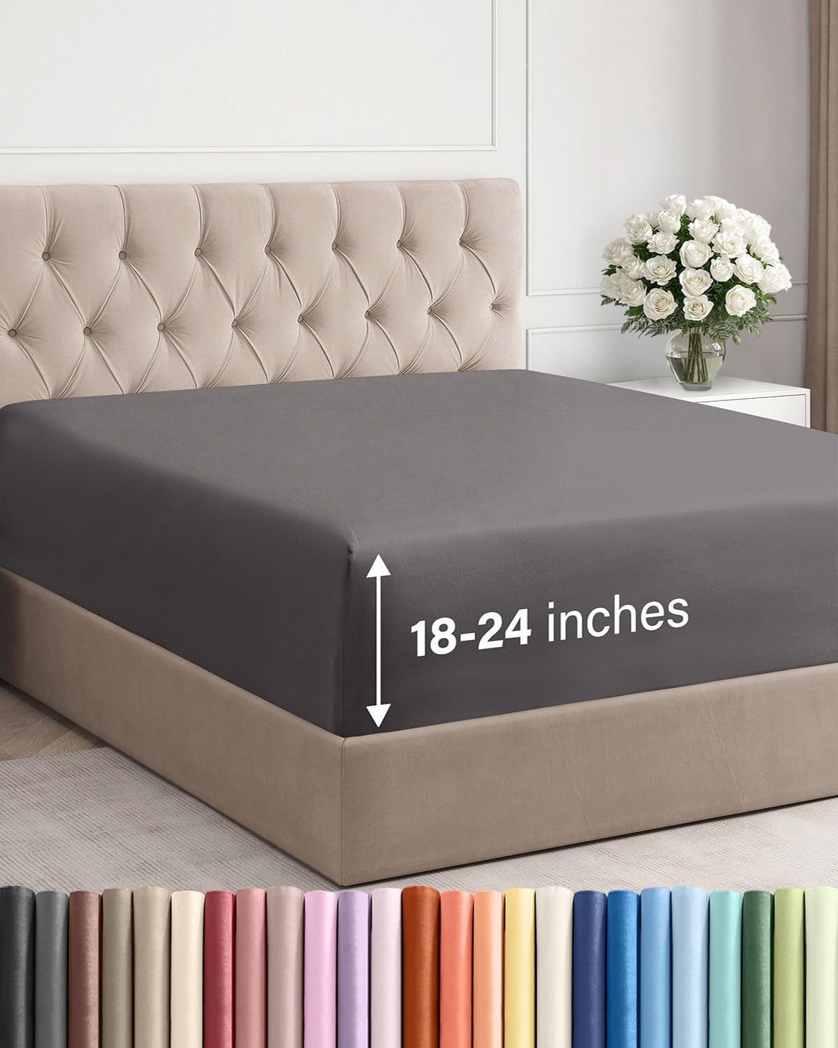 CGK Linens Extra Deep Queen Fitted Sheet - Fitted Sheet Only - Dark Grey