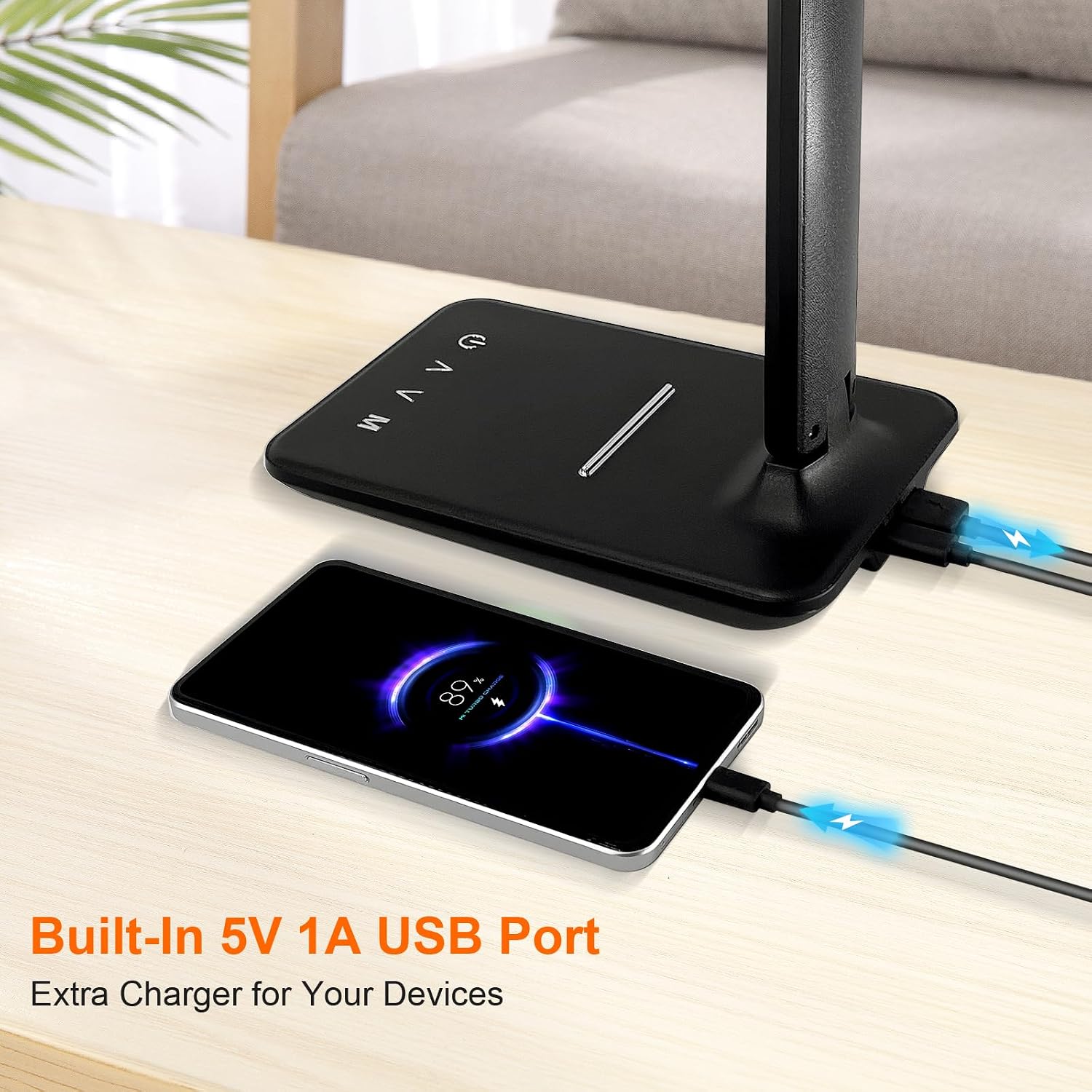 LED Desk Lamp for Office Home, 500LM Bright Touch Control USB Charging Port