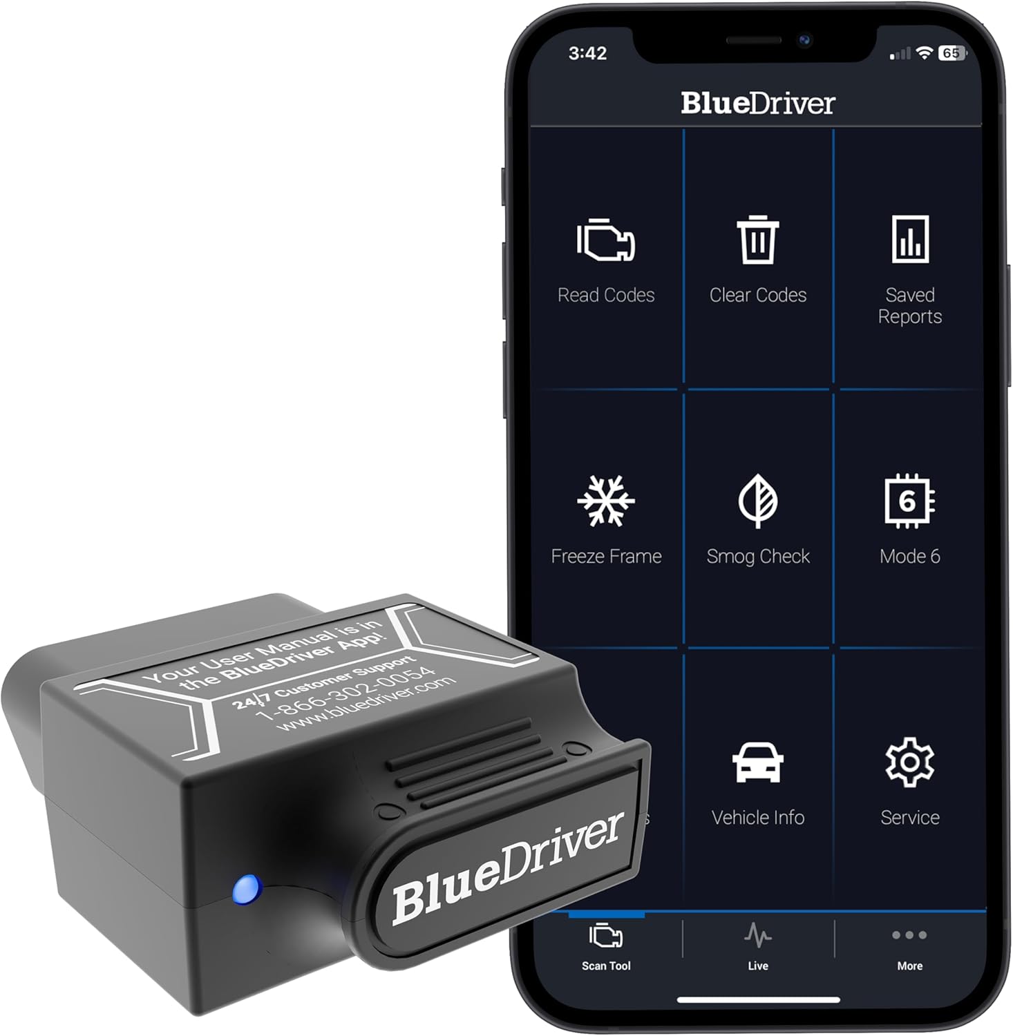 BlueDriver OBD2 Scanner Bluetooth, No Subscription, ABS SRS TPMS