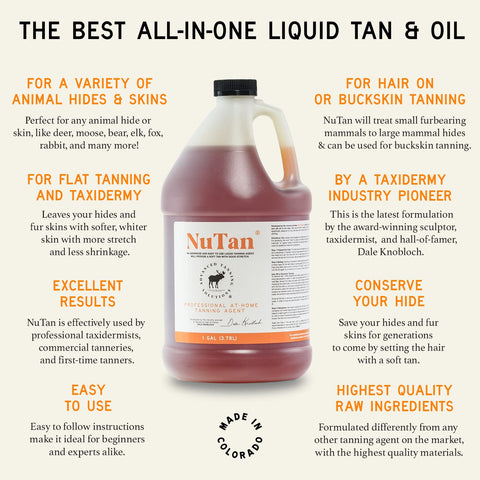 NuTan 1 Gallon Tanning Formula by Advanced Tanning Solutions - Soft, Durable Tan for Deer, Moose, Bear, Elk, Fox, Rabbit Hides - Made In USA