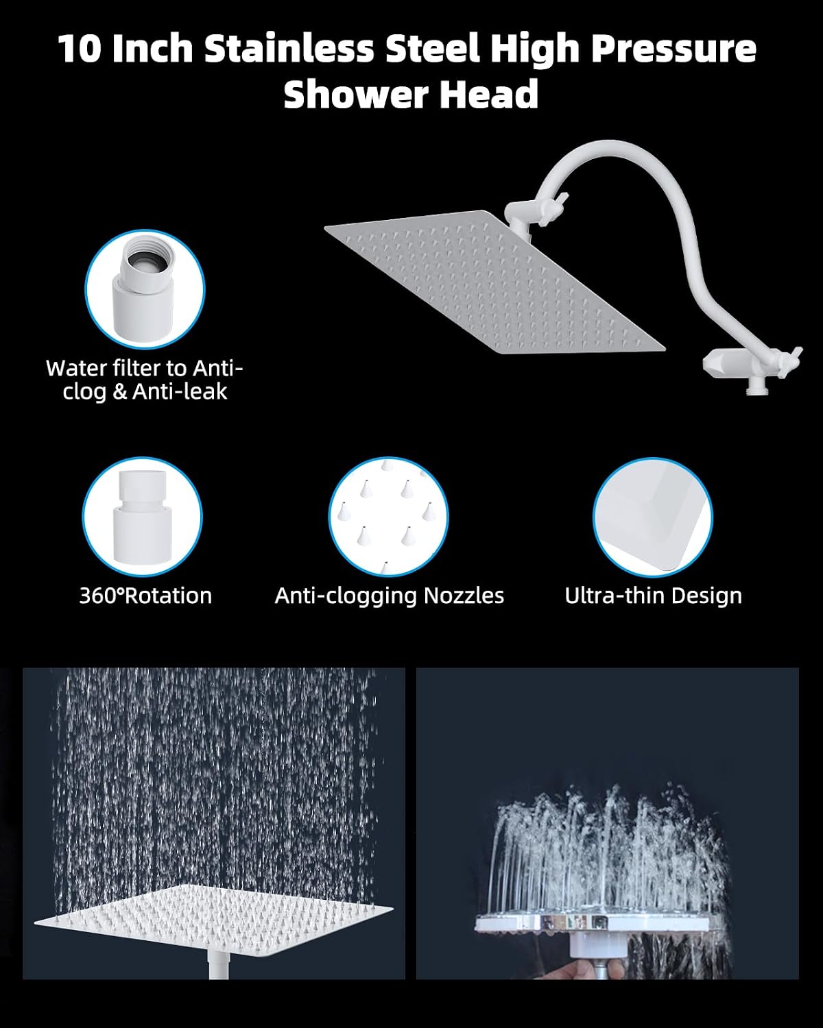 Hibbent All Metal High Pressure Rainfall 10'' Shower Head with Handheld