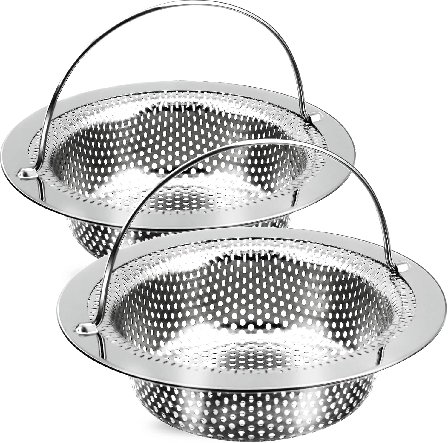 2 Pack Kitchen Sink Drain Strainer with Handle, Stainless Steel Large Kitchen Sink Drain Basket Food Catcher, Outer Diameter 4.5 Inch, Rust Free