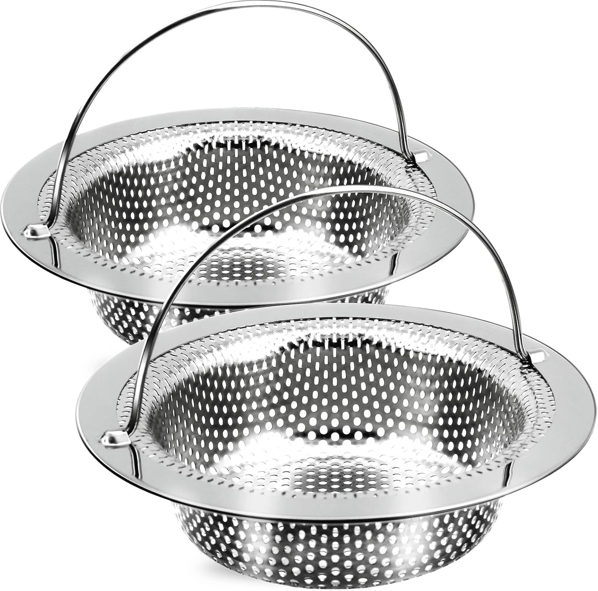 2 Pack Kitchen Sink Drain Strainer with Handle, Stainless Steel Large Kitchen Sink Drain Basket Food Catcher, Outer Diameter 4.5 Inch, Rust Free