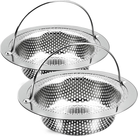 2 Pack Kitchen Sink Drain Strainer with Handle, Stainless Steel Large Kitchen Sink Drain Basket Food Catcher, Outer Diameter 4.5 Inch, Rust Free