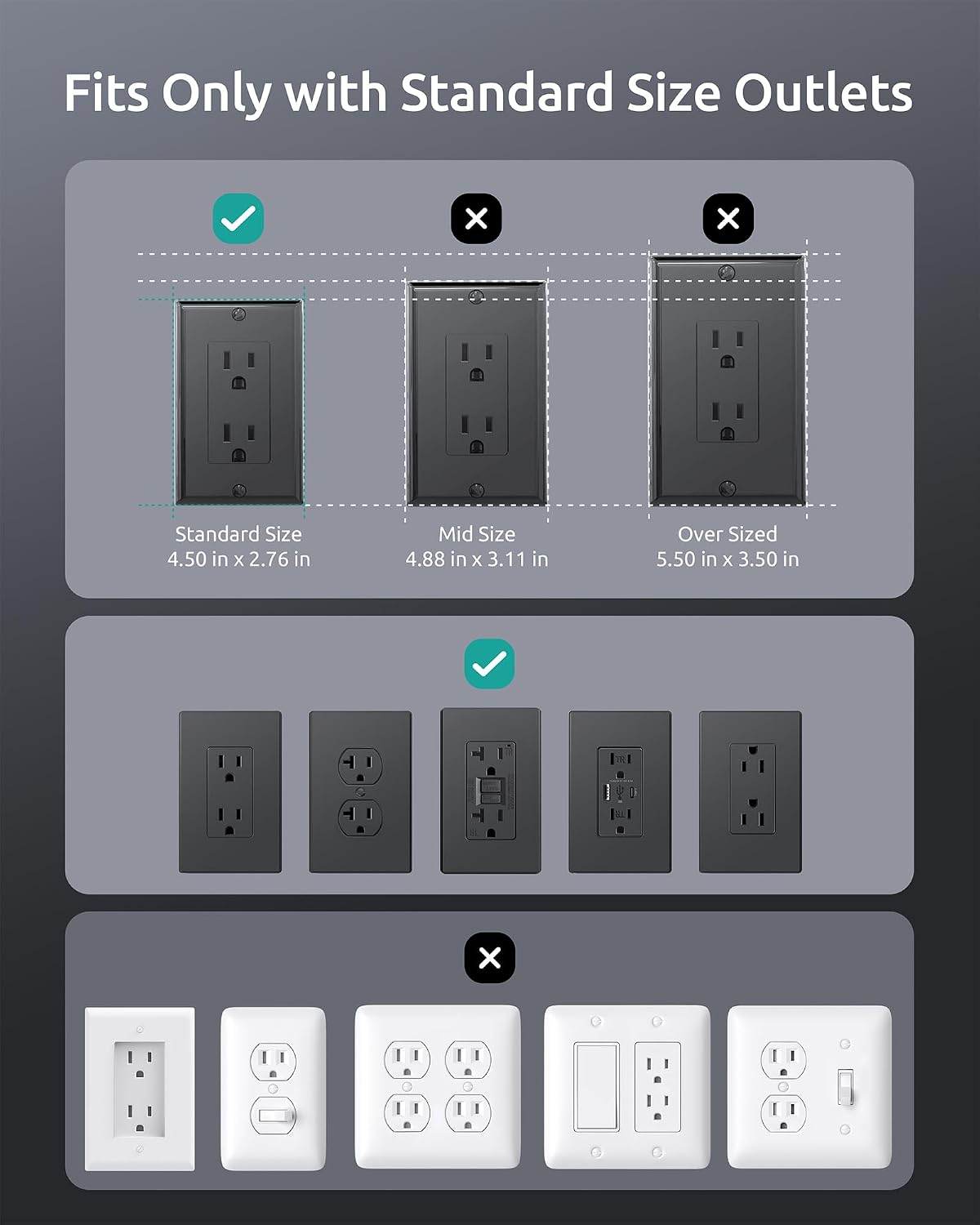 NUTICT 3FT Black Flat Extension Cord with Outlet Cover, 3 AC Outlets