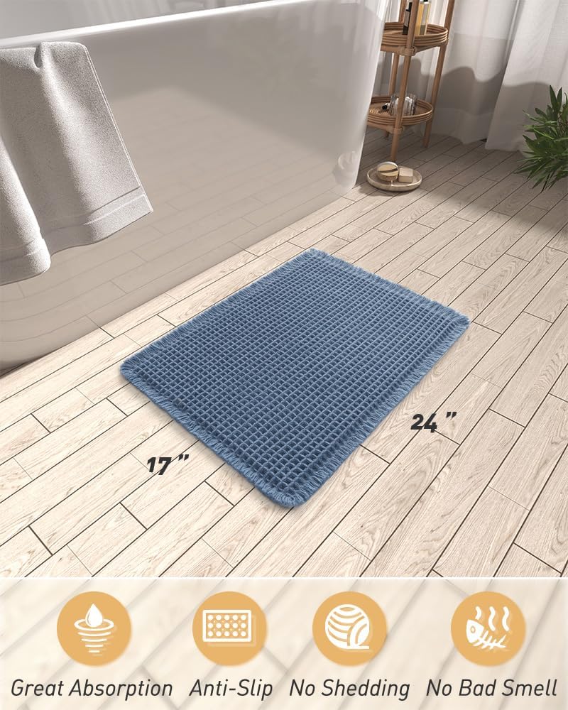 Upgraded Waffle Bath Mat Ultra Absorbent Non Slip Bathroom Mat, 17" x 24"