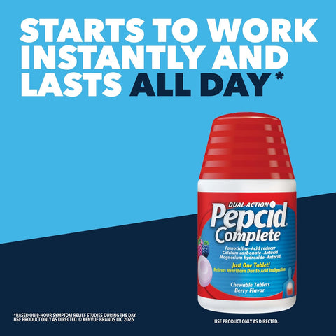 Pepcid Complete Acid Reducer + Antacid Chews, 10mg Famotidine, Berry, 70 Ct