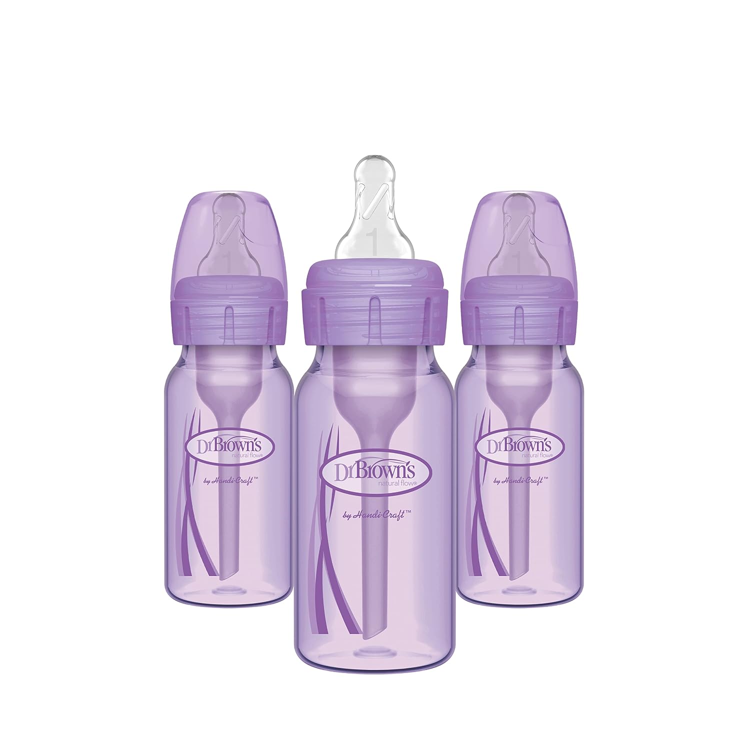 Dr. Brown's Anti-Colic Options+ Narrow Baby Bottles, Purple, 4 oz, 3-Pack