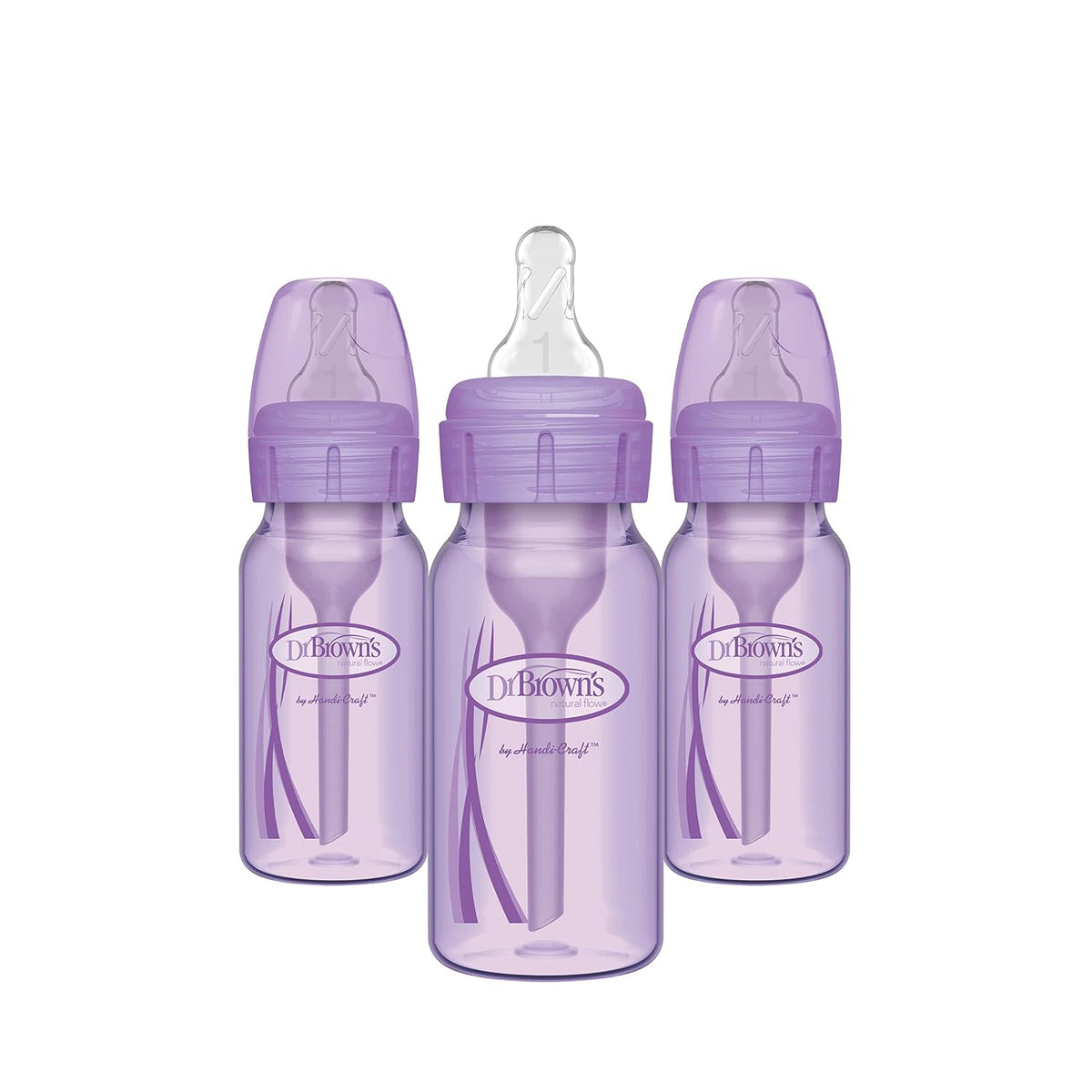 Dr. Brown's Anti-Colic Options+ Narrow Baby Bottles, Purple, 4 oz, 3-Pack