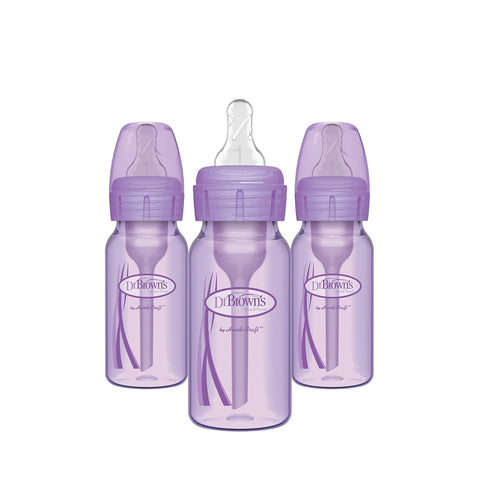Dr. Brown's Anti-Colic Options+ Narrow Baby Bottles, Purple, 4 oz, 3-Pack