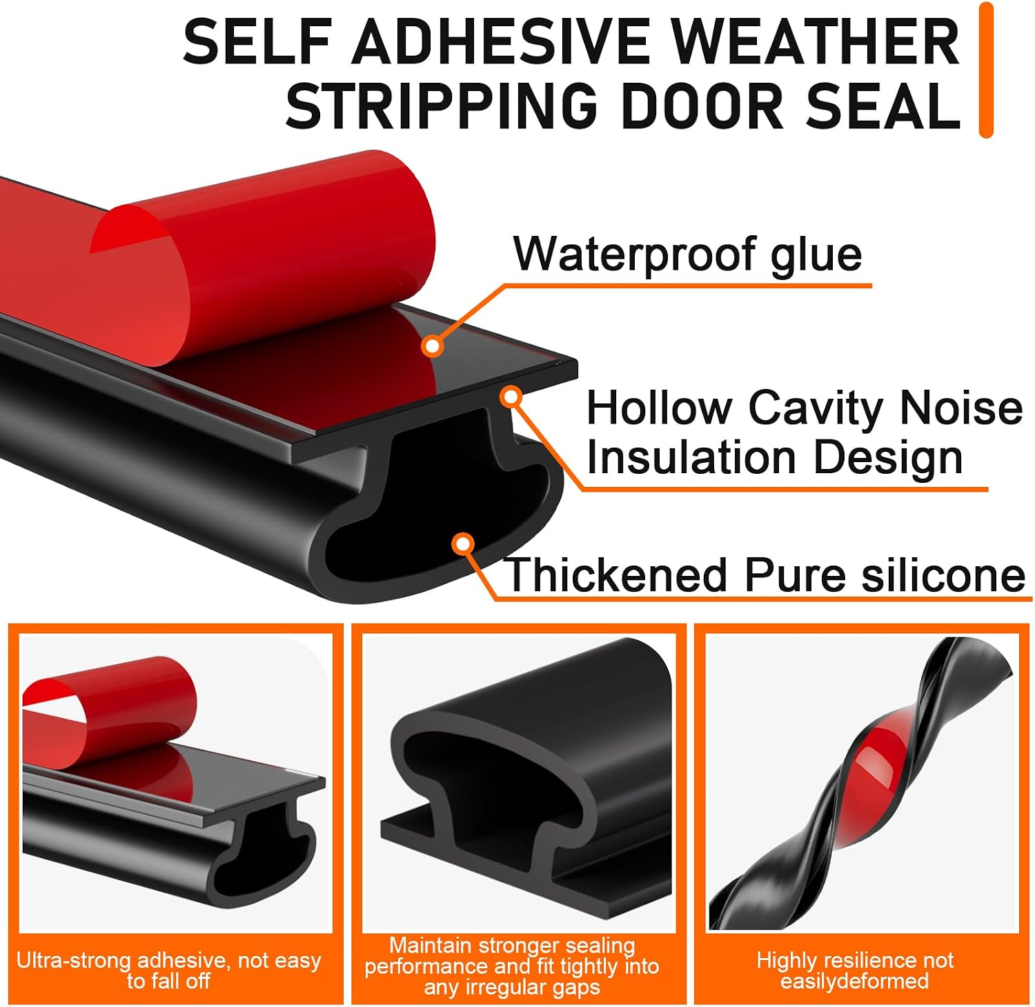 Black Rubber Weather Stripping Door Seal Strip, D Shape Door Rubber Weather Seal Strip, SelfAdhesive Weatherstripping Soundproofing Doors Sealing Strip for Windows (50 feet, Black)
