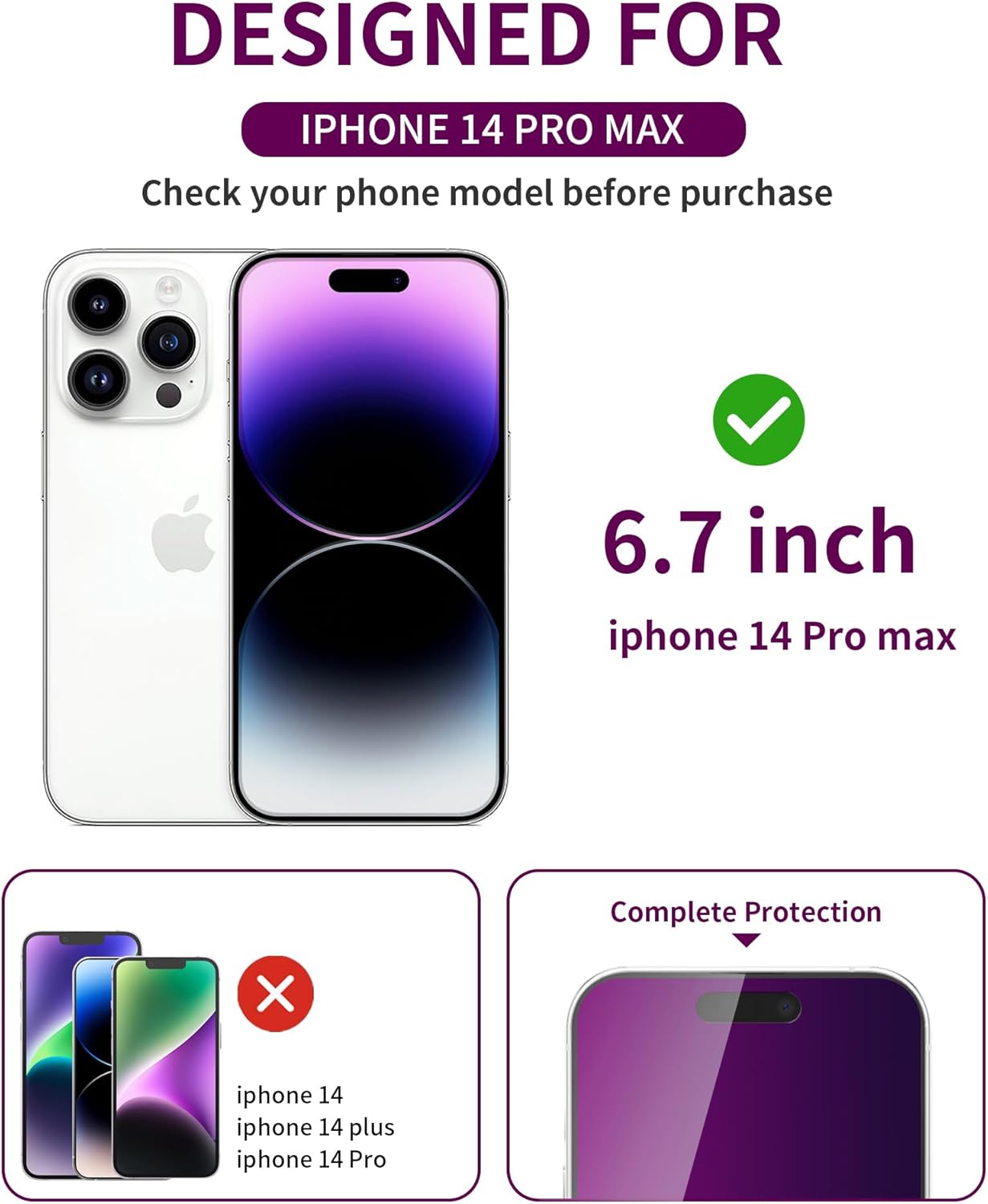 2 Pack Privacy Screen Protector for iPhone 14 Pro Max Tempered Glass 6.7inch Private Saver Anti-Spy Anti-Blue Light Eye Protection Anti-Scratch Full Coverage