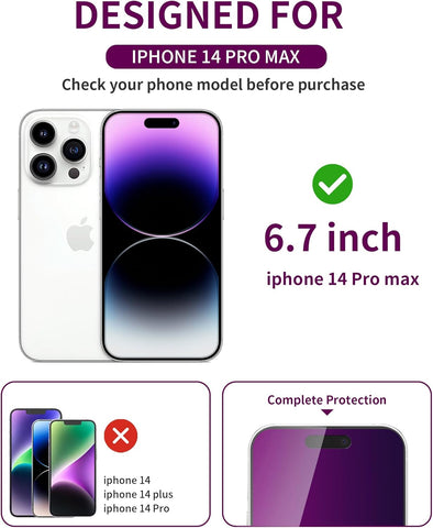2 Pack Privacy Screen Protector for iPhone 14 Pro Max Tempered Glass 6.7inch Private Saver Anti-Spy Anti-Blue Light Eye Protection Anti-Scratch Full Coverage