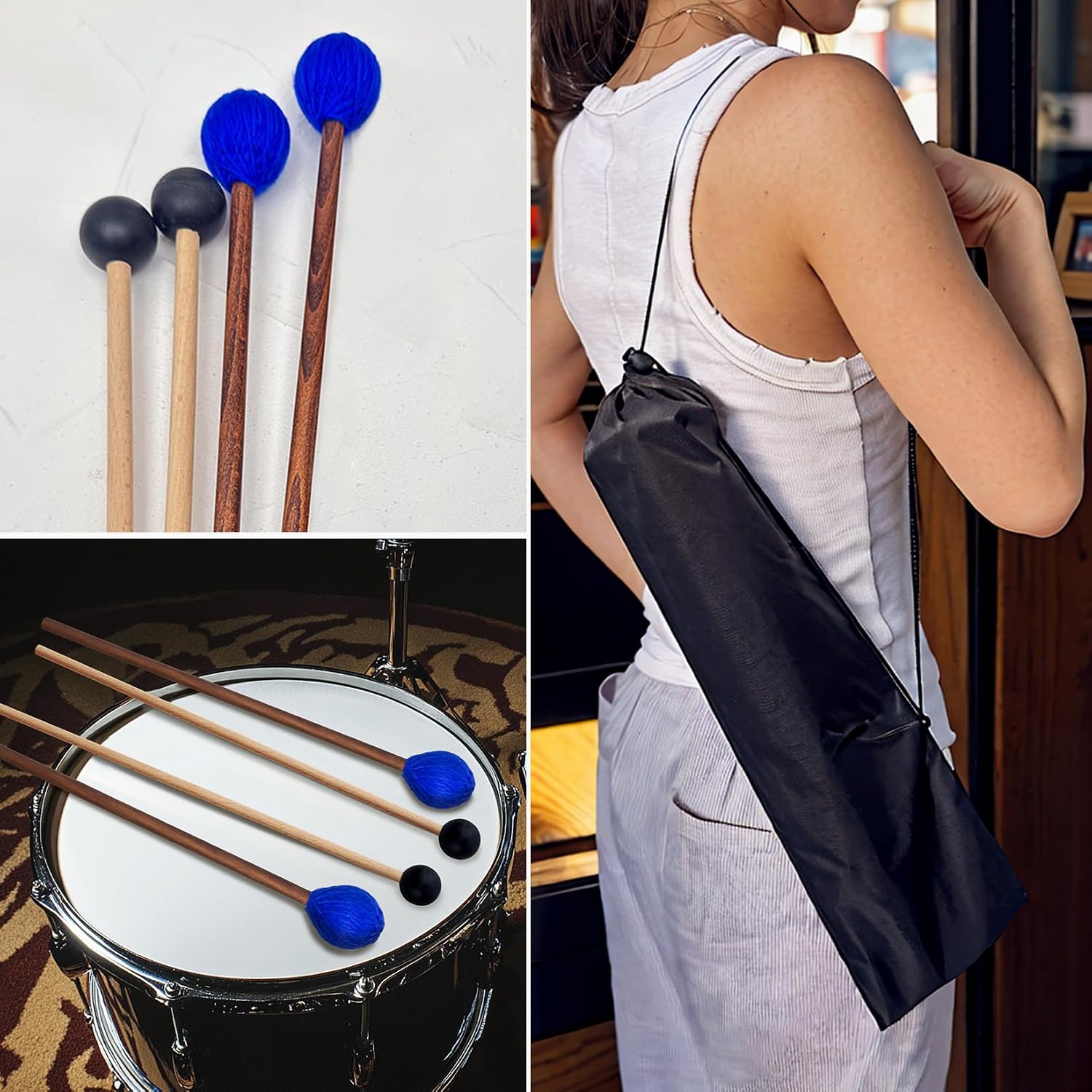 2 Pairs Drum Mallets Kit - Rubber and Yarn Marimba Mallets