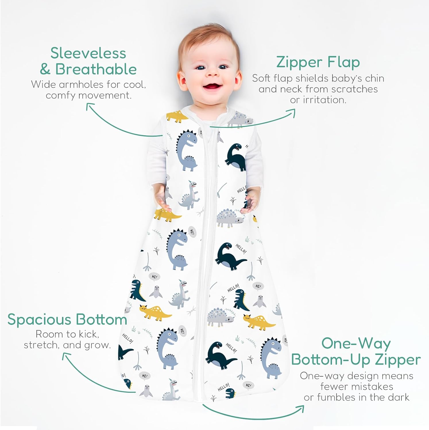 Toddler Sleep Sacks for 2t-3t-4t, Supersoft Wearable Blankets, 1.0 TOG Sleeping Bags with 1-Way Zipper, 2-Pack