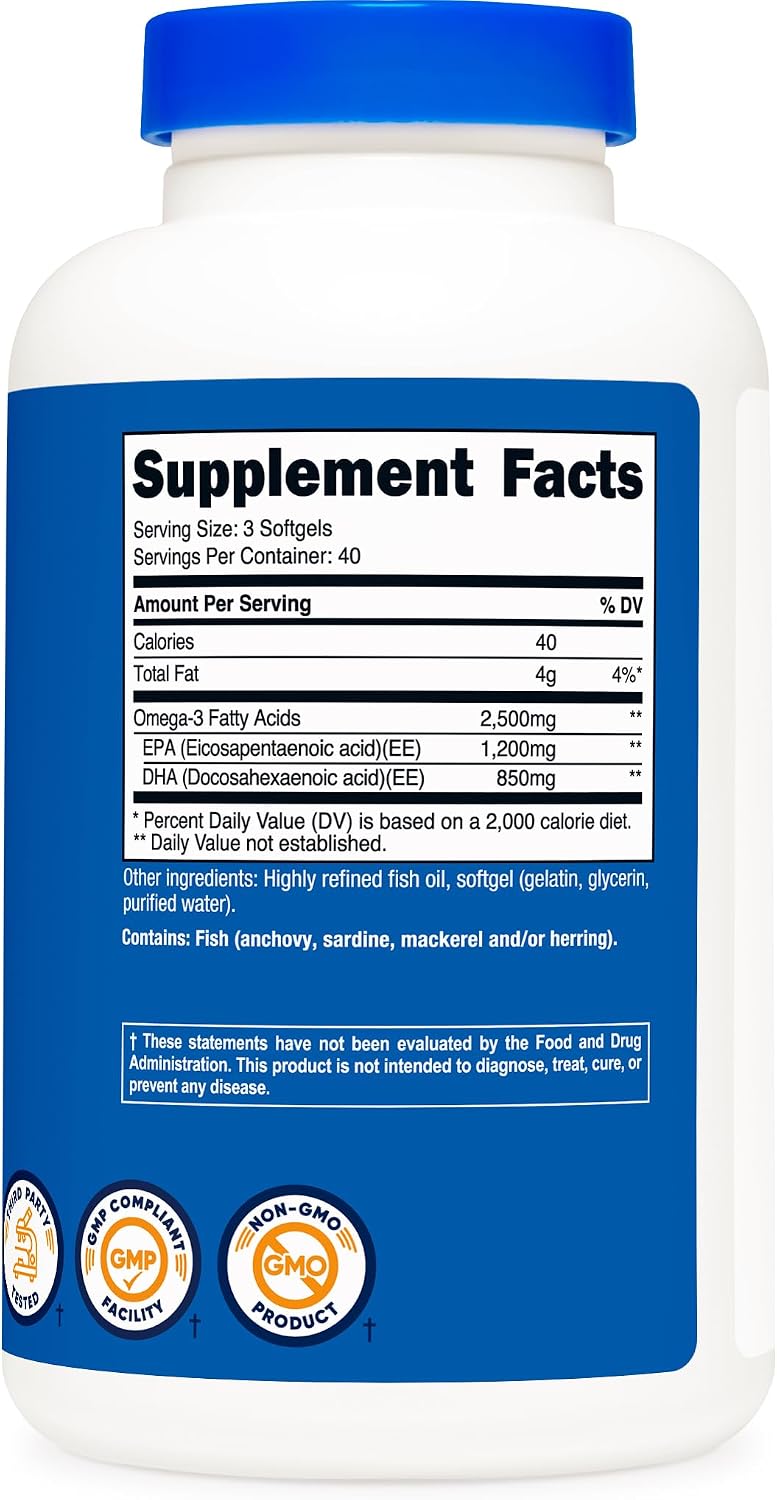 Nutricost Omega 3 Fish Oil (2500MG) 120 Softgels, 40 Servings