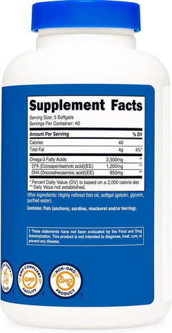 Nutricost Omega 3 Fish Oil (2500MG) 120 Softgels, 40 Servings