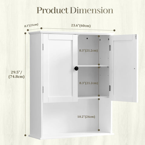 Bathroom Wall Cabinet, White 30" x 24" Wall Mounted Medicine Cabinet, Over Toilet Storage Hanging Cabinet Adjustable Shelves Cupboard with Large Space for Laundry Room, Bedroom, Kitchen, Entryway
