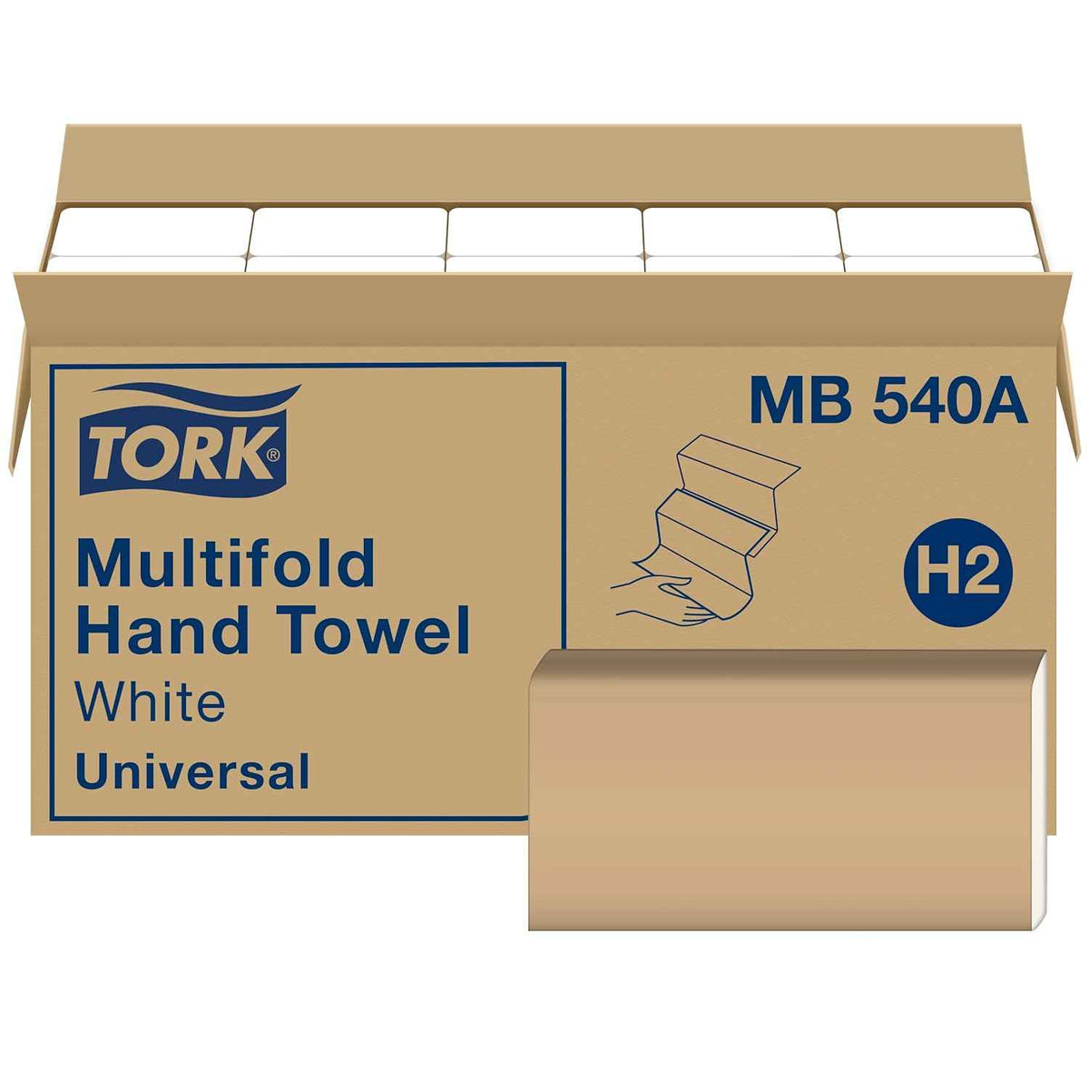 Tork Multifold Hand Towel White H2, 16 x 250 Towels, MB540A | Compatible with H2 Dispensers, 1-Ply, Universal, 100% Recycled Fibers