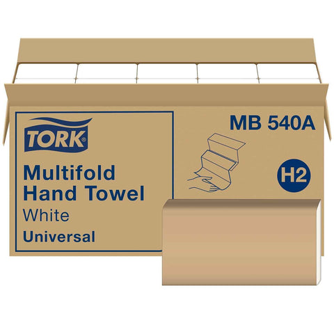 Tork Multifold Hand Towel White H2, 16 x 250 Towels, MB540A | Compatible with H2 Dispensers, 1-Ply, Universal, 100% Recycled Fibers