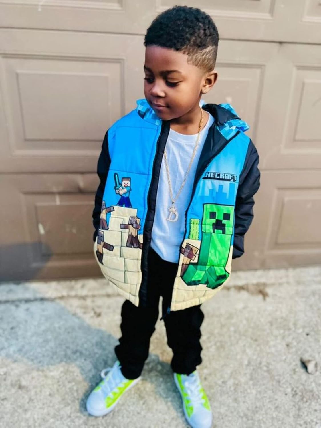 Minecraft Boys' Zip-Up Hooded Puffer Coat Little Kid to Big Kid