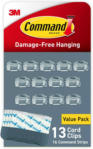 Command Clear Cord Clips, 13 Clips, 16 Strips