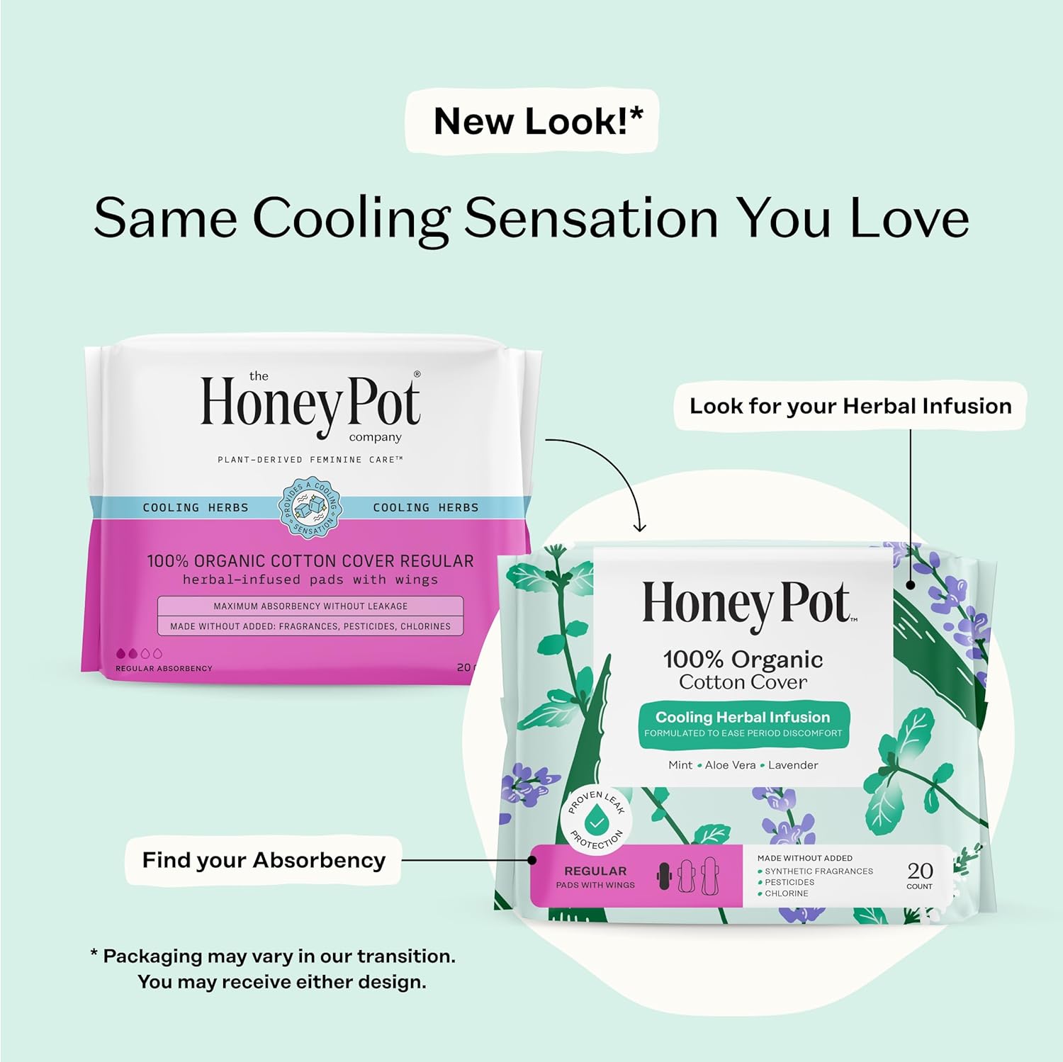 The Honey Pot Company - Cooling Herbal - Regular - Pads for Women