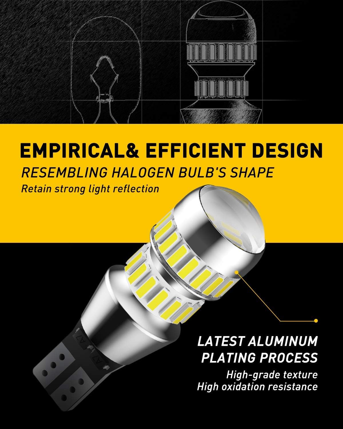 AUXITO 912 921 LED Bulb Reverse Light Bulbs, 600% Ultra Bright White, Non-polarity 906 W16W T15 921 LED Bulb Direct Back Up Parking Light Replacement Lamp, Pack of 2