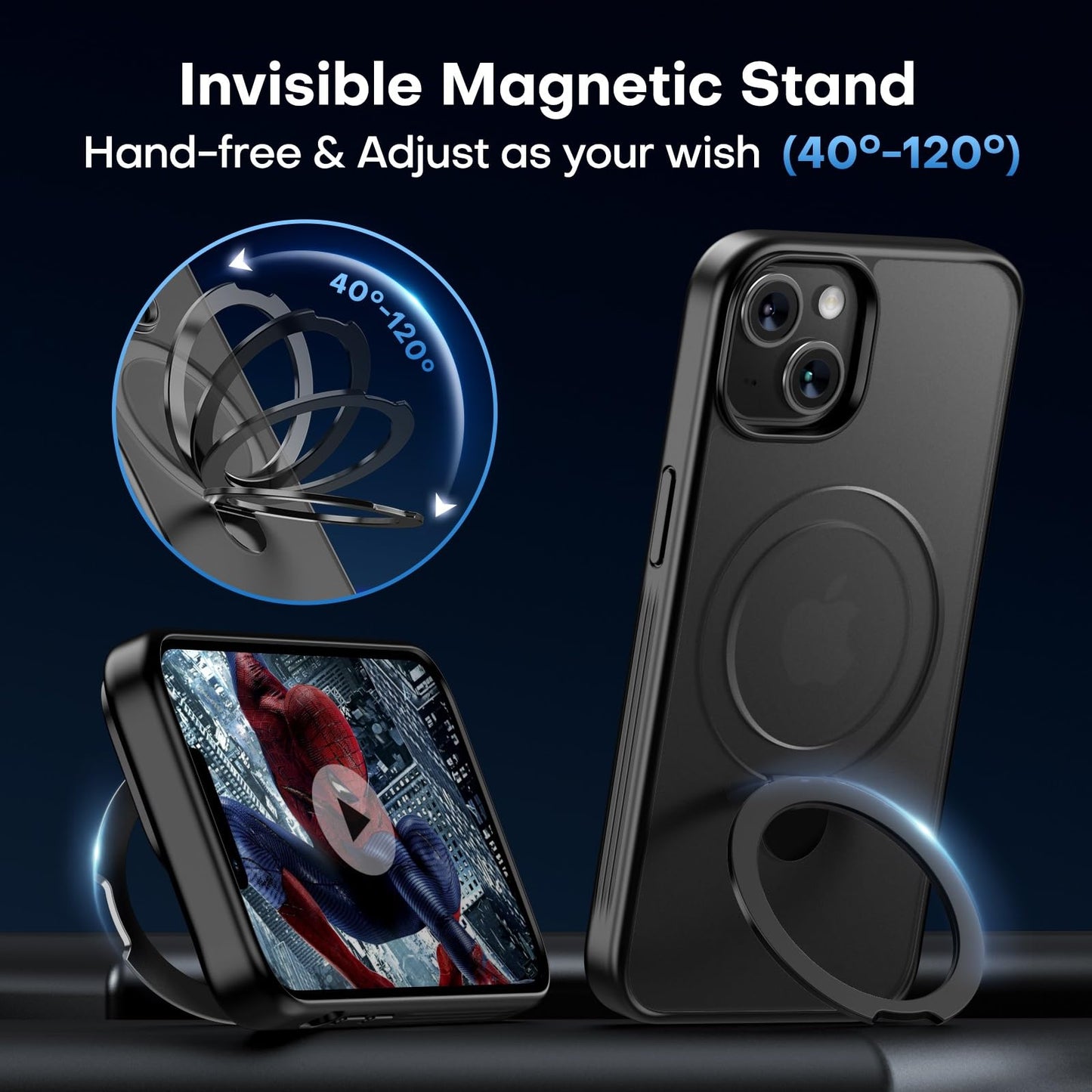 TAURI 5-in-1 Magnetic for iPhone 13 Case for iPhone 14 Case with Built-in Stand, [Designed for Magsafe] with 2 Screen Protector +2 Camera Lens Protector, Shockproof Magnetic Kickstand Slim, Black