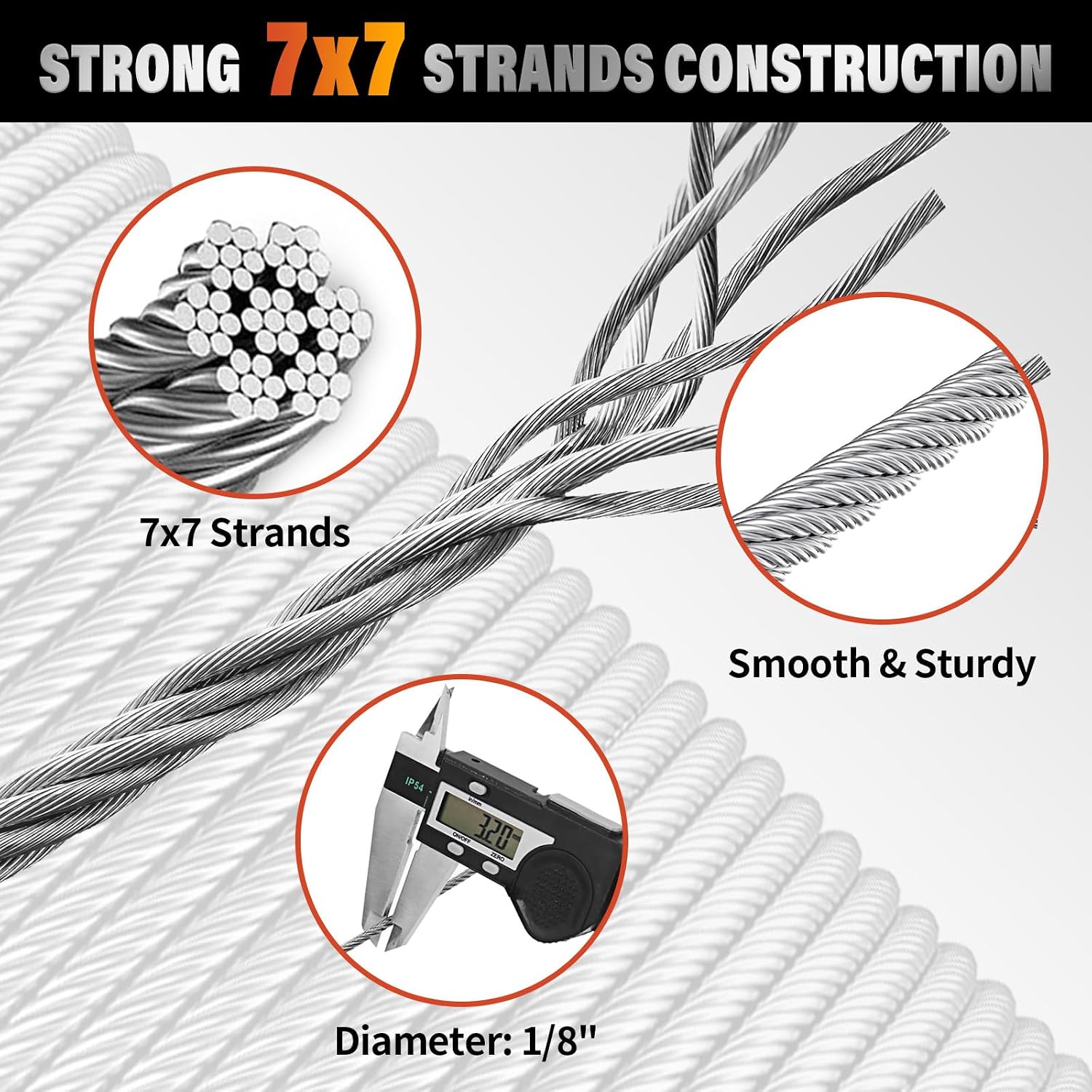 Stainless Steel Cable for Railing - 200FT 1/8" T316 Wire Rope Cable