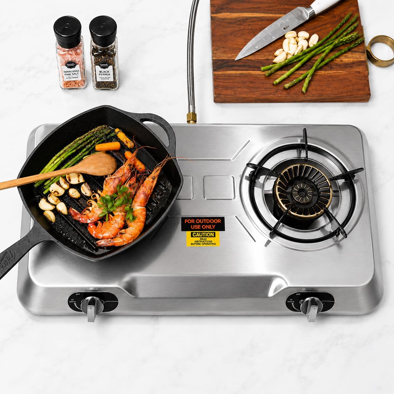XtremepowerUS Double Burner Propane Stove, 25,516 BTU Outdoor Camping Cooktop with Auto Ignition, Portable Stainless Steel LPG Gas Stove for Camping, RV, Tailgating & Outdoor Cooking