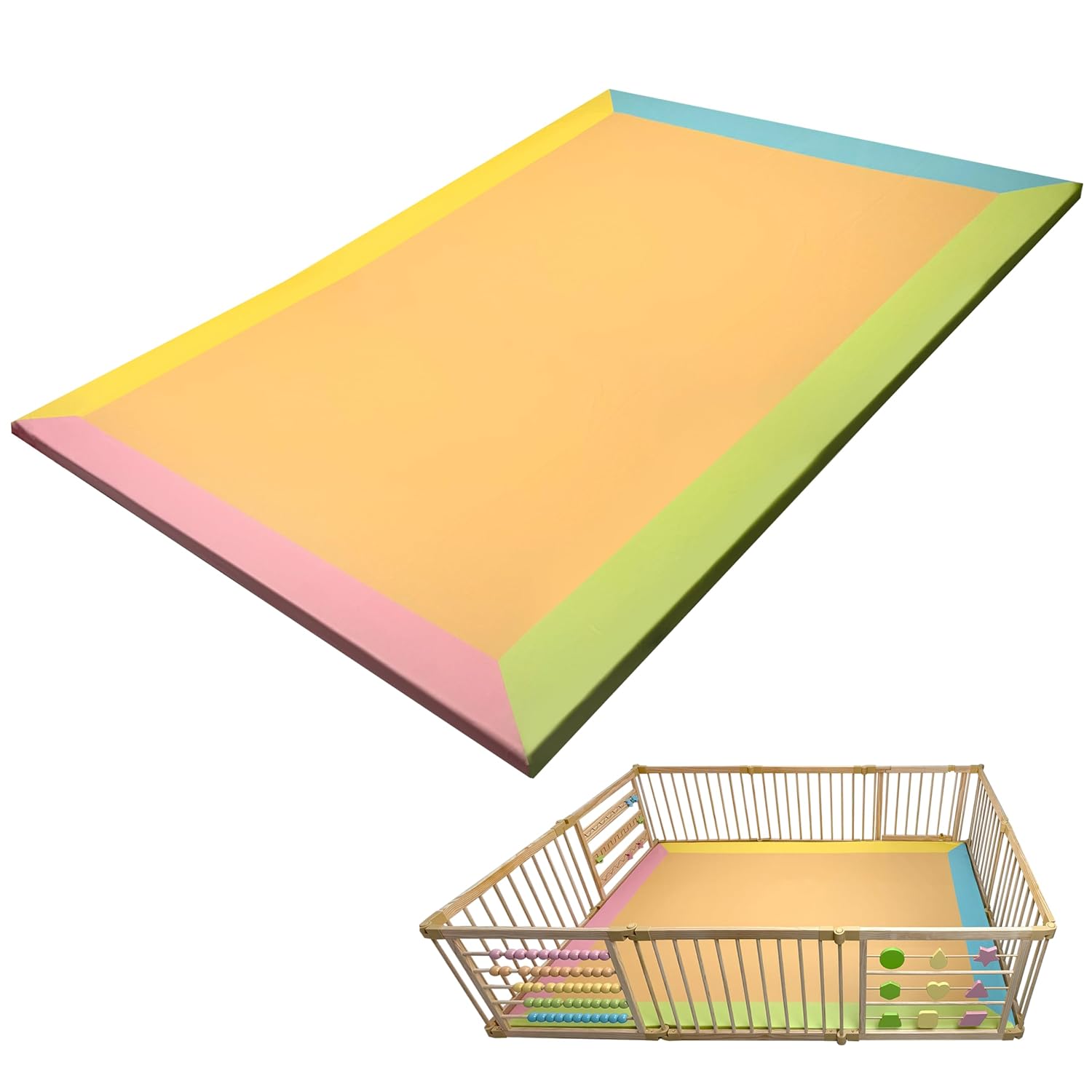 ZETY Natural Wood Baby Playpen with Play Mat, 10 Panel Play Yard Set