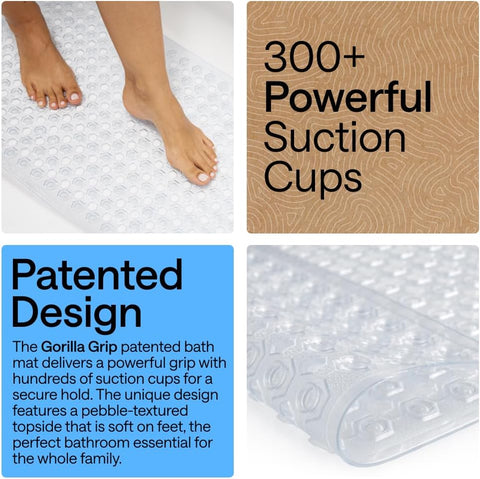 GORILLA GRIP Bath Tub Shower Mat, Bathtub Floor Liner, 35x16 Clear