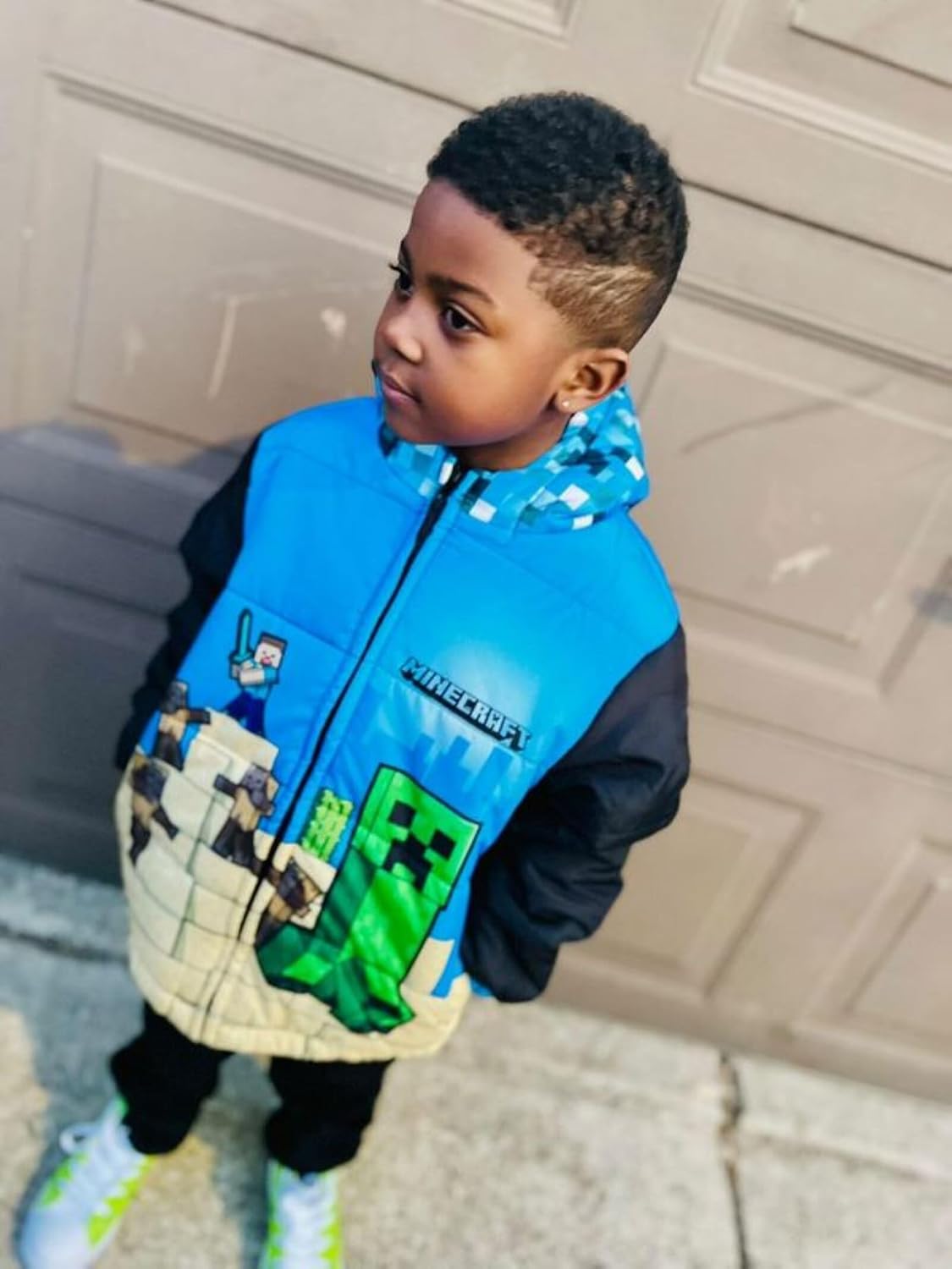 Minecraft Boys' Zip-Up Hooded Puffer Coat Little Kid to Big Kid