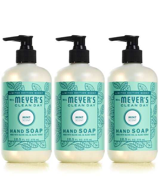 MRS. MEYER'S CLEAN DAY Hand Soap, Made with Essential Oils, Biodegradable Formula, Limited Edition Mint, 12.5 fl. oz - Pack of 3