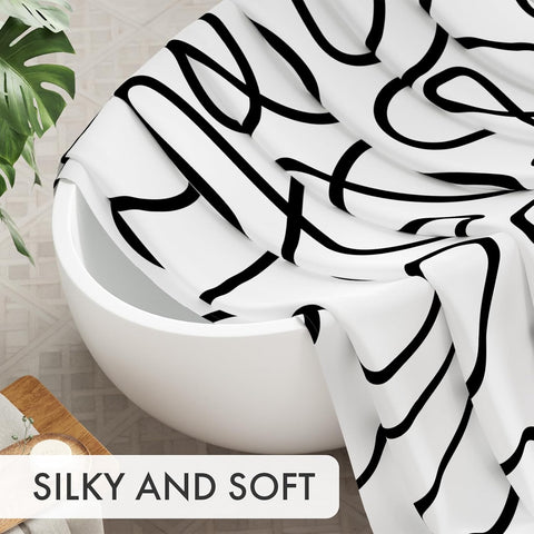 AmazerBath Shower Curtain, Washable Cloth Black and White Shower Curtain Sets with 12 Metal Shower Curtain Hooks, Rustic Abstract Black Lines Art Fabric Shower Curtains for Bathroom Decor, 72x72 Inch
