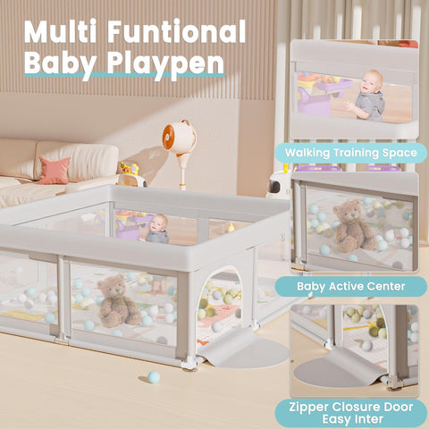 Hiaksedt Baby Playpen with Mat and Ocean Balls 50 x 50 inch
