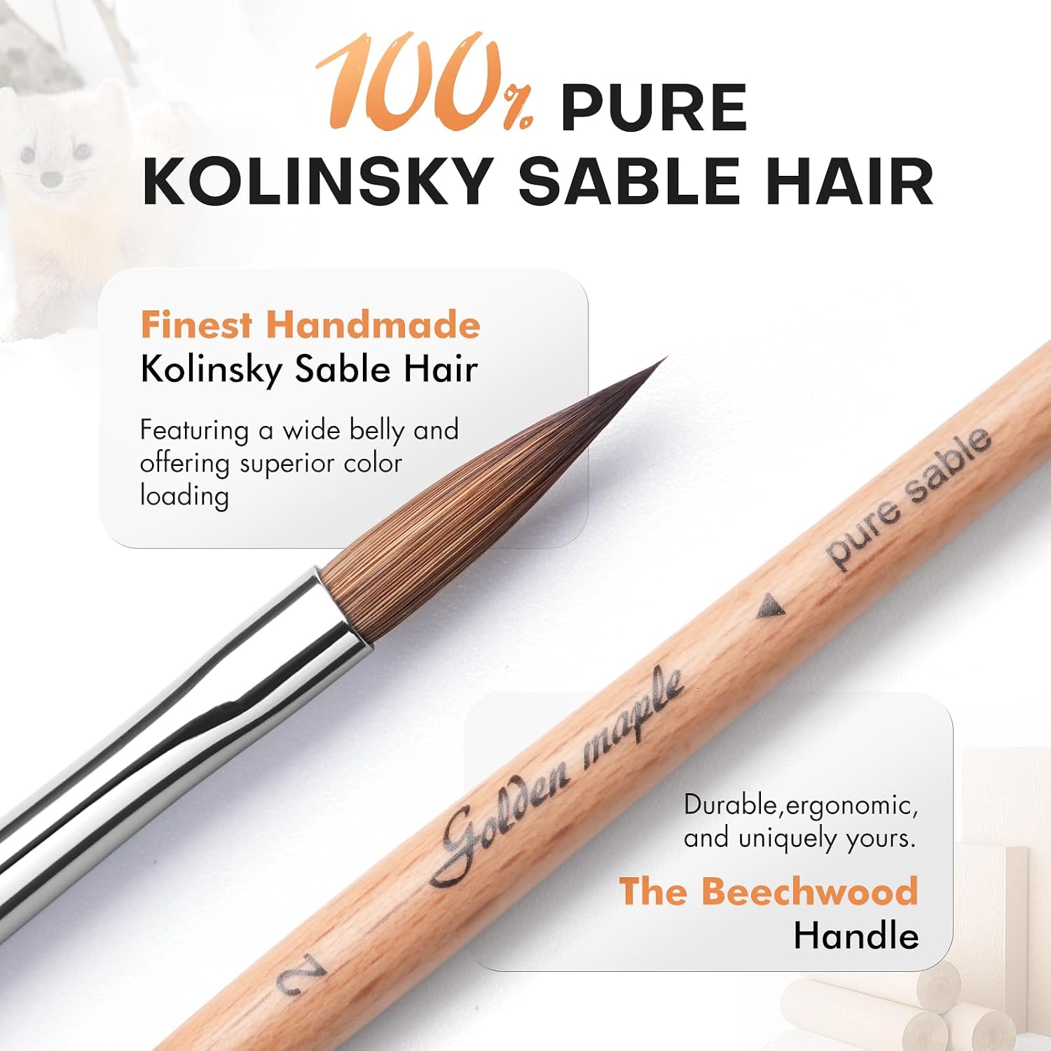 Golden Maple Kolinsky Sable Miniature Paint Brushes Arrow Point