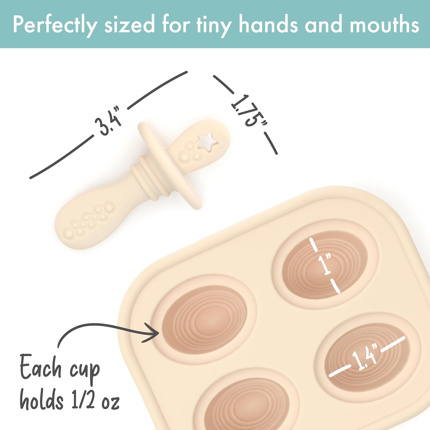 PrimaStella Silicone Petite Pops - Baby Popsicle Mold - BPA Free - Dishwasher Safe - 4 Months+ Teether Pops (Cream)