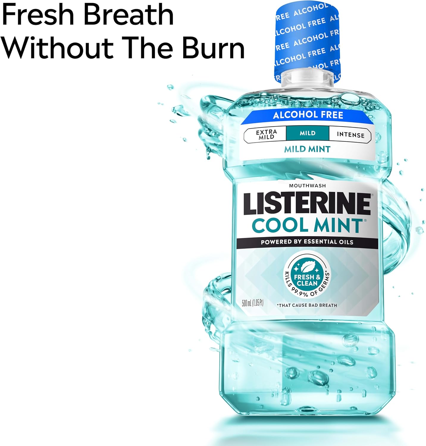 Listerine Cool Mint Alcohol Free Mouthwash, Mild Mint, 33.8 fl. oz/1 L