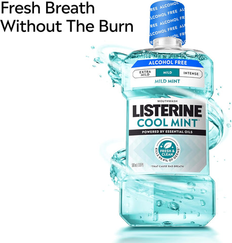 Listerine Cool Mint Alcohol Free Mouthwash, Mild Mint, 33.8 fl. oz/1 L