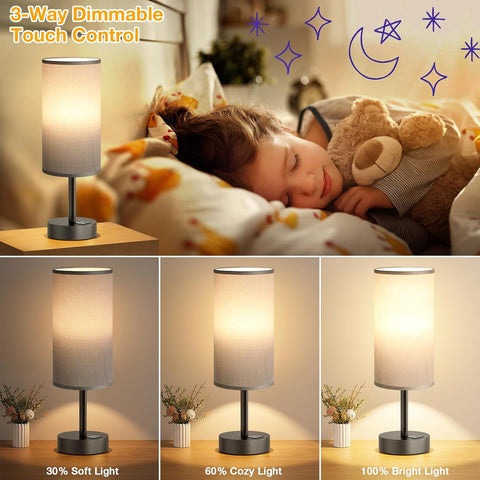 Dicoool Bedside Table Lamp for Bedroom - 3-Way Dimmable Touch Lamp, USB A+C