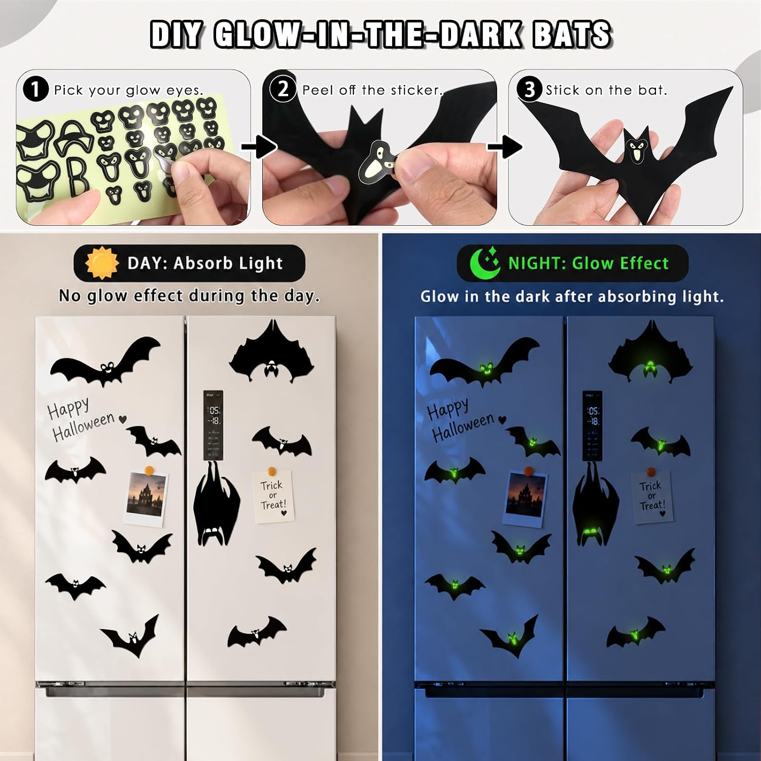 Halloween Garage Door Decorations Outdoor Magnetic Bats with Glowing Eyes