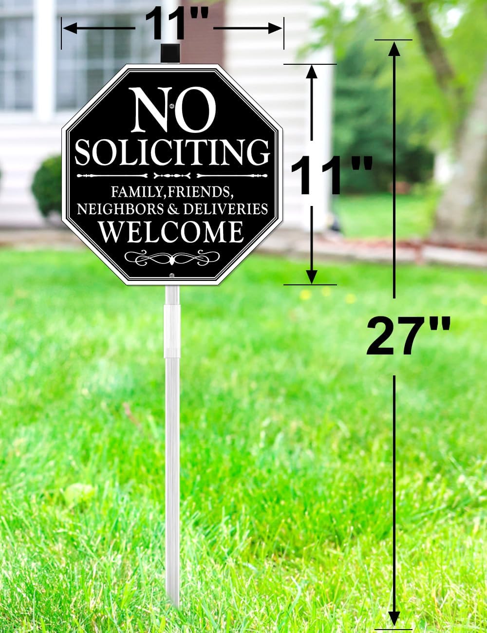 multiwins No Soliciting Sign For House, 11" x 27" No Soliciting Yard Sign With Stake, Metal No Soliciting Sign Perfect For Yard, Easy To Install (Welcome)