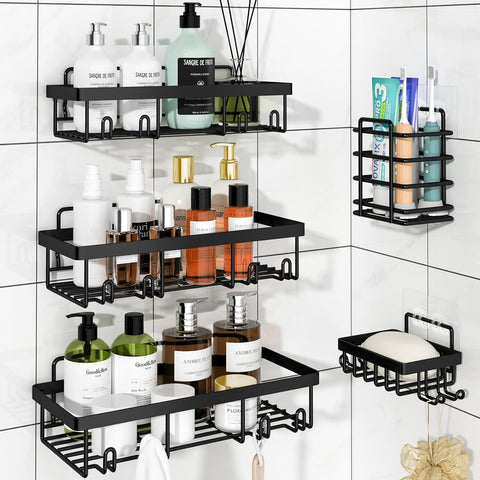 Liuoud 5 Pack Shower Caddy for Inside Shower, Black Bathroom Storage Decor