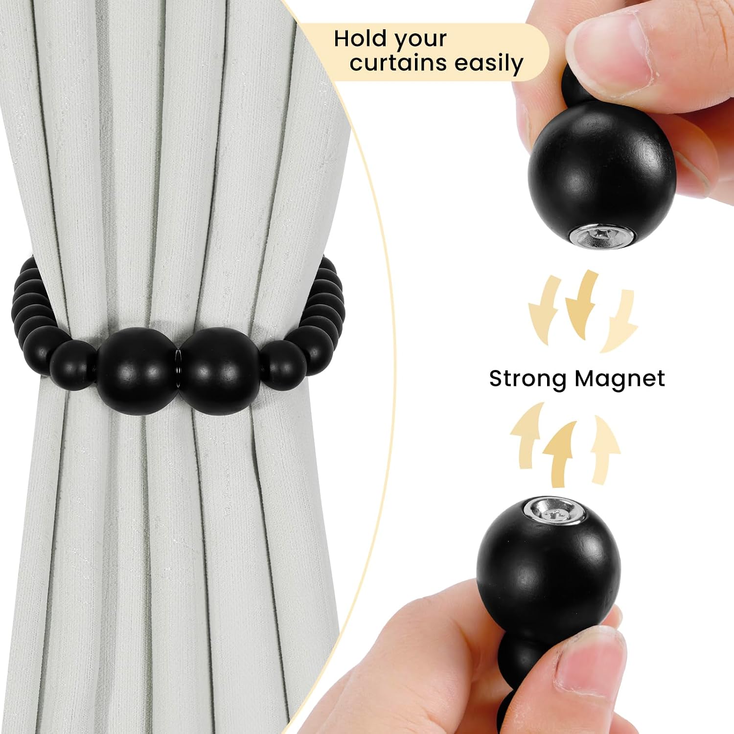 KLOGTSIND Magnetic Curtain Tiebacks, 6 Pack Wood Bead Curtain Holdbacks