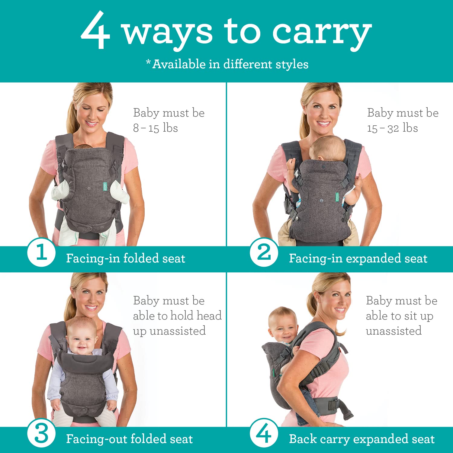 Infantino Flip 4-in-1 Baby Carrier Convertible Ergonomic, Gray