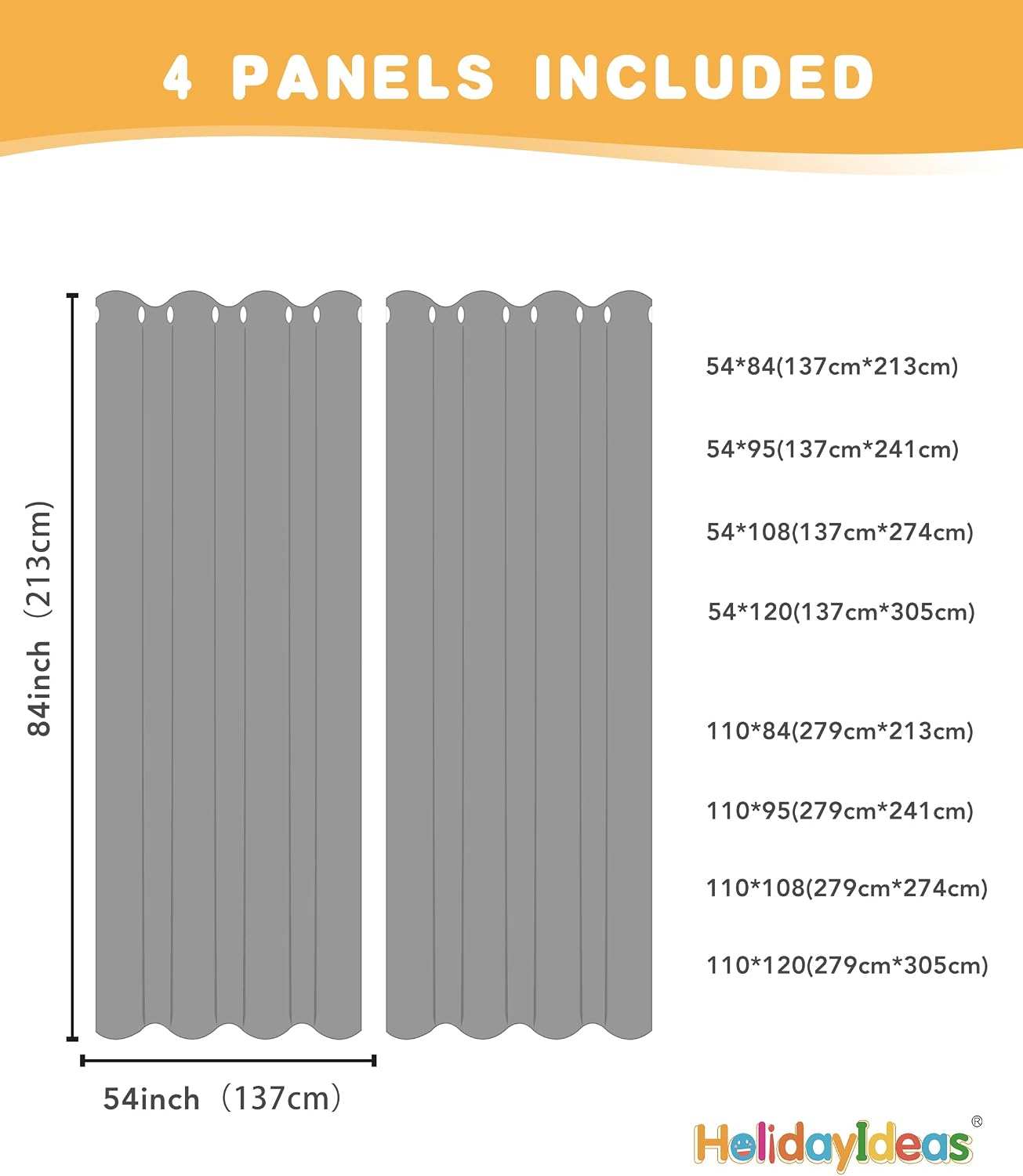 HolidayIdeas Outdoor Curtains for Patio Waterproof 4 Pcs 54x84 Inch Black